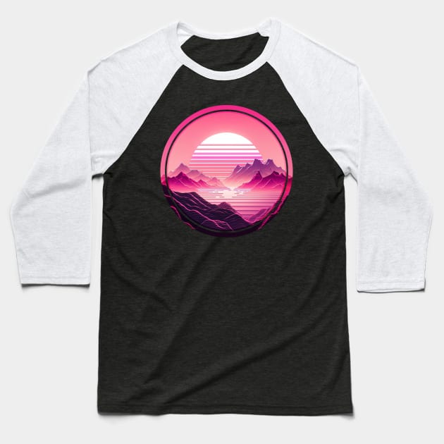 Vaporwave Mountain Vibe Baseball T-Shirt by Artsy Sharo